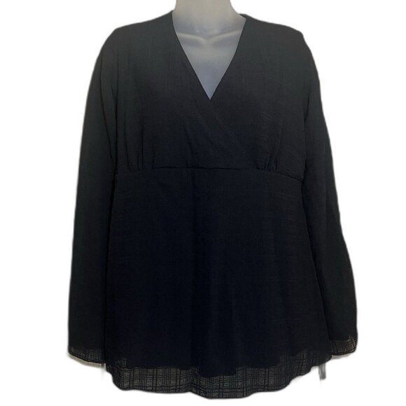 Baby and Me Maternity Top Black Plaid Sheer Overlay Lined Long Sleeve - Picture 1 of 10
